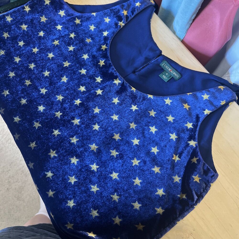 J.Crew Women’s Velvet Navy Gold Star Print Sleeveless Scoop Neck Tank Top 8